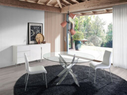 Angel Cerda Stylish Round Tempered Glass Dining Table With Chrome-Plated Steel Legs - thumbnail 2