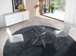Angel Cerda Stylish Round Tempered Glass Dining Table With Chrome-Plated Steel Legs - thumbnail 3