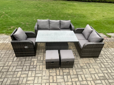 Fimous Outdoor Rattan Furniture Garden Dining Set Height Adjustable Rising Lifting Table Reclining Chair Sofa With Footstools - image 1
