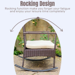 3-Piece Outdoor Rattan Bistro Set, 2 Seater Patio Rocking Chairs With Glass Top Coffee Table - thumbnail 5