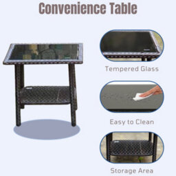 3-Piece Outdoor Rattan Bistro Set, 2 Seater Patio Rocking Chairs With Glass Top Coffee Table - thumbnail 6