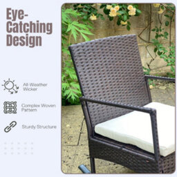 3-Piece Outdoor Rattan Bistro Set, 2 Seater Patio Rocking Chairs With Glass Top Coffee Table - thumbnail 7