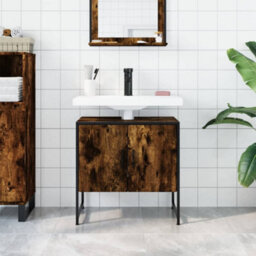 Berkfield Bathroom Sink Cabinet Smoked Oak 60X33X60 Cm Engineered Wood - thumbnail 3
