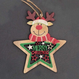 Shatchi Christmas Tree Ornaments Wooden Aesthetic Hanging Decorations Painted Stars 3Pcs - thumbnail 7