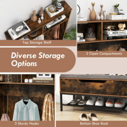 Costway 170Cm Hall Tree Freestanding Entryway Bench 4-In-1 Coat Rack W/ Shoe Storage - thumbnail 6