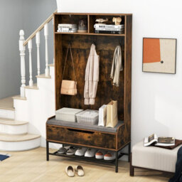 Costway 170Cm Hall Tree Freestanding Entryway Bench 4-In-1 Coat Rack W/ Shoe Storage - thumbnail 5