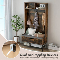 Costway 170Cm Hall Tree Freestanding Entryway Bench 4-In-1 Coat Rack W/ Shoe Storage - thumbnail 9