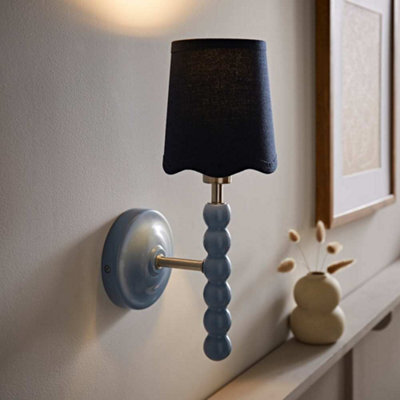 Valuelights Bobbin Blue Wall Light With Navy Linen Scallop Shade - image 1