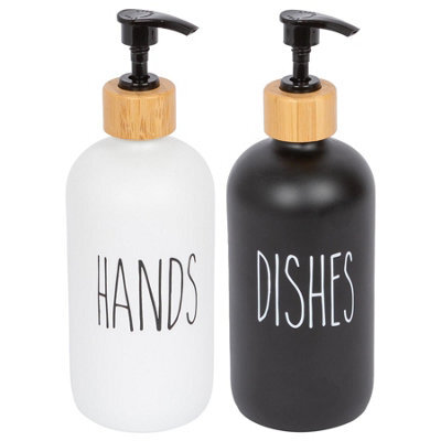 Harbour Housewares 2Pc Glass Hand & Dish Soap Dispensers Set - 500Ml - White/black - image 1