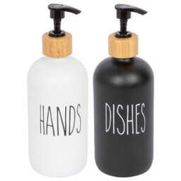 Harbour Housewares Glass Hand & Dish Soap Dispenser 500Ml - Set Of 2 - Refillable Pump Bottles For Kitchen & Bathroom White Black