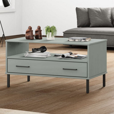 Vidaxl Coffee Table With Metal Legs Grey 85X50X45 Cm Solid Wood Oslo - image 1