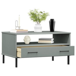 Vidaxl Coffee Table With Metal Legs Grey 85X50X45 Cm Solid Wood Oslo - thumbnail 3