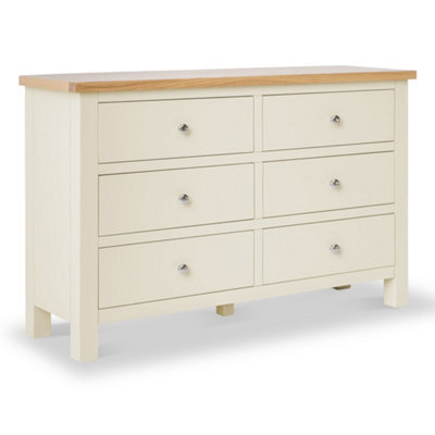 Farro Cream 6 Drawer Chest Fully Assembled - Painted With Oak Top By Roseland Furniture - image 1
