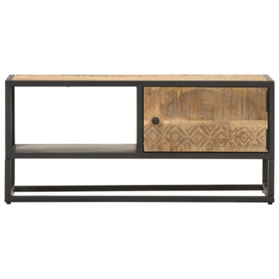 Berkfield Durable Tv Cabinet With Carved Door 90X30X40 Cm Rough Mango Wood - image 1