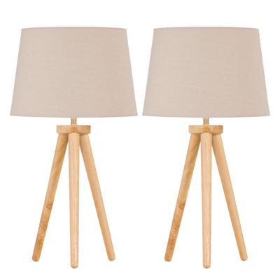 First Choice Lighting Set Of 2 Light Oak Table Lamp Or Bedside Lights With Natural Shades - image 1