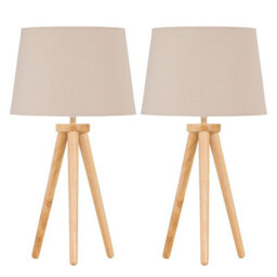 First Choice Lighting Set Of 2 Light Oak Table Lamp Or Bedside Lights With Natural Shades