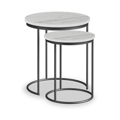 Pimlico White Marble Nest Of Tables - Dark Grey Metal Frame- Set Of 2 By Roseland Furniture - image 1