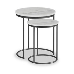 Pimlico White Marble Nest Of Tables - Dark Grey Metal Frame- Set Of 2 By Roseland Furniture - thumbnail 1