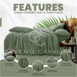 Gc Gaveno Cavailia Teddy Fleece Double Sage Green Duvet Set With Matching Pillowcase Fluffy Warm & Cosy Super Soft Bedding Set - thumbnail 3