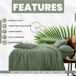 Gc Gaveno Cavailia Teddy Fleece Double Sage Green Duvet Set With Matching Pillowcase Fluffy Warm & Cosy Super Soft Bedding Set - thumbnail 4
