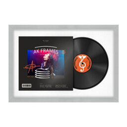 "AK Frames 25X17"" Light Grey Classic Vinyl Record Frame With White Mount For 12 Inch Lp Cover & Disc - Overlapped Design" - thumbnail 1