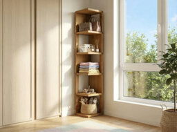 Valora Solid Wood Corner Bookshelf Natural Finish Open Bookcase, Scandinavian Design - thumbnail 5