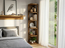 Valora Solid Wood Corner Bookshelf Natural Finish Open Bookcase, Scandinavian Design - thumbnail 6