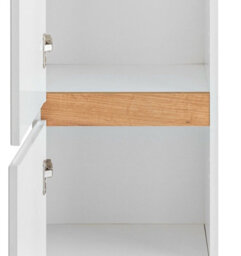 Impact Furniture Tall Slim Bathroom Cabinet Wall Hung Storage Unit Modern Scandi Shelving White Gloss Oak Plat - thumbnail 5