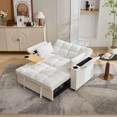 Matteo Beige 2-Seater Click Clack Pull-Out Sofa Bed With Usb Ports, Cup Holders & Adjustable Backrest - image 1