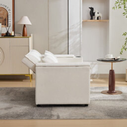 Matteo Beige 2-Seater Click Clack Pull-Out Sofa Bed With Usb Ports, Cup Holders & Adjustable Backrest - thumbnail 9