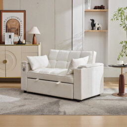Matteo Beige 2-Seater Click Clack Pull-Out Sofa Bed With Usb Ports, Cup Holders & Adjustable Backrest - thumbnail 5