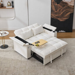 Matteo Beige 2-Seater Click Clack Pull-Out Sofa Bed With Usb Ports, Cup Holders & Adjustable Backrest - thumbnail 6