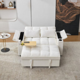 Matteo Beige 2-Seater Click Clack Pull-Out Sofa Bed With Usb Ports, Cup Holders & Adjustable Backrest - thumbnail 3