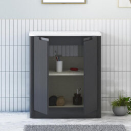 Royal Bathrooms Avenza 600mm Matt Obsidian Black Floor Standing Vanity Unit 2 Door Carrara White Undrilled Worktop & No Basin - thumbnail 5