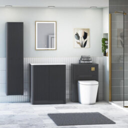 Royal Bathrooms Avenza 600mm Matt Obsidian Black Floor Standing Vanity Unit 2 Door Carrara White Undrilled Worktop & No Basin - thumbnail 4