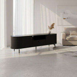 Tv Stand Cabinet 181Cm Media Unit Soft Close Metal Legs Black