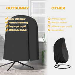 Outsunny Hanging Egg Chair Cover Garden Swing Chair Cover Waterproof, Black - thumbnail 5