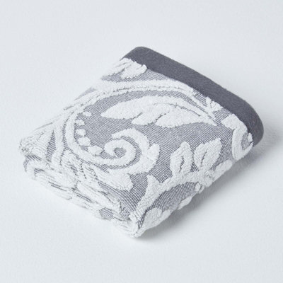 Homescapes Damask Turkish Cotton 600 Gsm Guest Towel, Silver