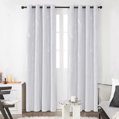 Deconovo Wave Line Foil Printed Blackout Curtains Thermal Eyelet Curtains For Living Room 55 X 54 Inch Greyish Wihte 1 Pair - image 1