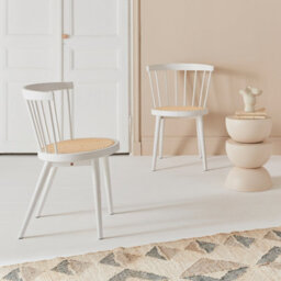 Sweeek - Pair Of Wood And Cane Dining Chairs White 54X54X76.5 Cm - Nora