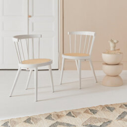 Sweeek - Pair Of Wood And Cane Dining Chairs White 54X54X76.5 Cm - Nora - thumbnail 6