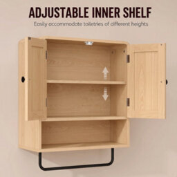 Homcom Bathroom Cabinet With 2 Doors And Adjustable Shelf, Oak - thumbnail 6