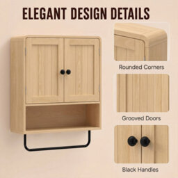 Homcom Bathroom Cabinet With 2 Doors And Adjustable Shelf, Oak - thumbnail 7