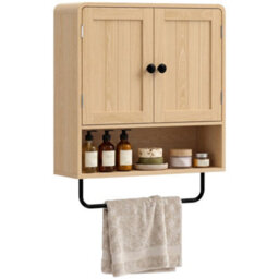 Homcom Bathroom Cabinet With 2 Doors And Adjustable Shelf, Oak - thumbnail 2