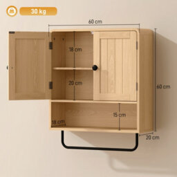 Homcom Bathroom Cabinet With 2 Doors And Adjustable Shelf, Oak - thumbnail 3