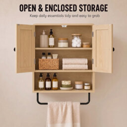 Homcom Bathroom Cabinet With 2 Doors And Adjustable Shelf, Oak - thumbnail 4