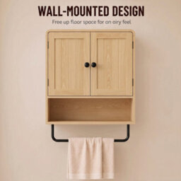 Homcom Bathroom Cabinet With 2 Doors And Adjustable Shelf, Oak - thumbnail 5