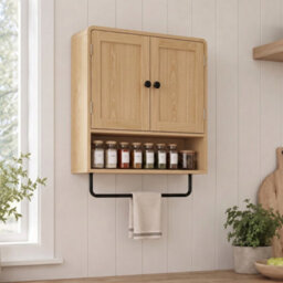 Homcom Bathroom Cabinet With 2 Doors And Adjustable Shelf, Oak - thumbnail 8