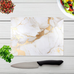 Warren Reed Designer White Marble With Gold Glass Chopping Board - thumbnail 4