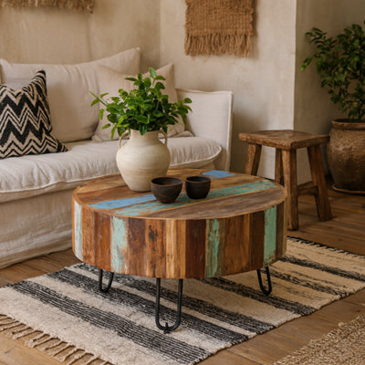 Wyld Haus Seattle Reclaimed Wood And Metal Drum Coffee Table - image 1